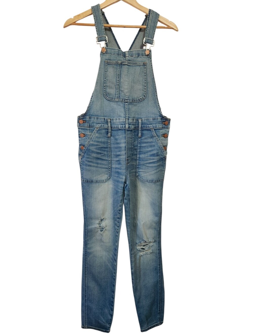 Madewell Skinny Denim Overalls Adrian Wash Distressed Stretch Blue Y2K C2166 S